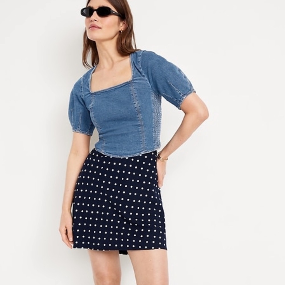 Old Navy Puff Sleeve Denim Shirt Top